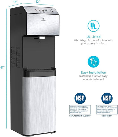 Avalon Hand-Free Touchless Electric Bottleless Water Cooler Dispenser with BioGuard- 3 Temperatures, Digital Clock with Temperature Control, Self Cleaning, Anti-Microbial Coating, Stainless Steel