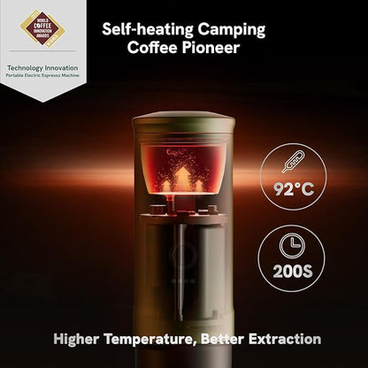 OutIn Nano Portable Electric Espresso Machine, Travel Coffee Maker for Camping, Car Coffee Maker Self-Heating with USB-C, With Ground Coffee & NS Capsule for RV, Hiking, Office