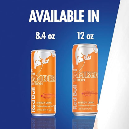 Red Bull Amber Edition Energy Drink, Strawberry Apricot, with 80mg Caffeine plus Taurine & B Vitamins, 8.4 Fl Oz, 6 Packs of 4 Cans (Pack of 24)