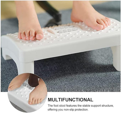 Milisten White Plastic Foot Stool with Massage Rollers Non-Slip Ergonomic Foot Rest for Under Desk Use Office and Home Support
