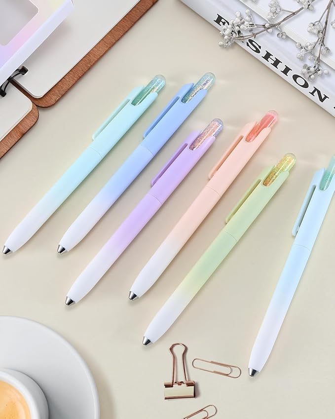 FIOVER Gel Pens, 6 Pack 0.5mm Drift Bottle Retractable Fine Point Smooth Writing Black Ink Pens, Quick Dry No Smear, Aesthetics Cute Office School Supplies Gifts for Women (6PCS Black Ink)