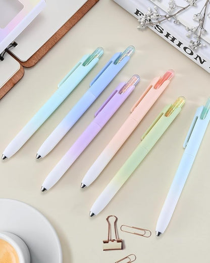 FIOVER Gel Pens, 6 Pack 0.5mm Drift Bottle Retractable Fine Point Smooth Writing Black Ink Pens, Quick Dry No Smear, Aesthetics Cute Office School Supplies Gifts for Women (6PCS Black Ink)