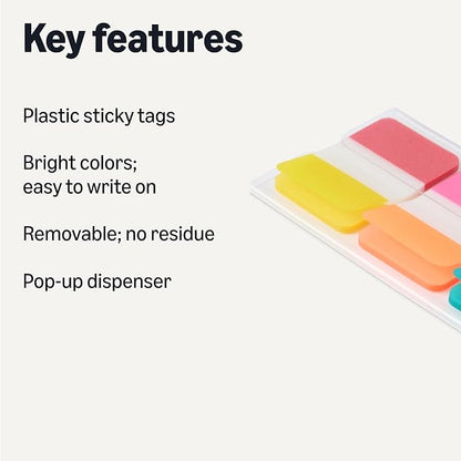 Amazon Basics Rectangular Tabs, 1 inch in Wide, 480 Pieces, Assorted Colors, 8 Dispensers/Pack