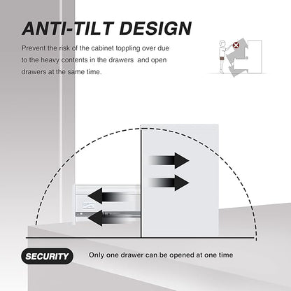 SUXXAN 2 Drawers Mobile File Cabinet, Metal Under Desk Cabinet with Lock, for Office & Home, Legal/Letter Size, W14.57”x D17.36”x H25.79”, Assembly Required(White)