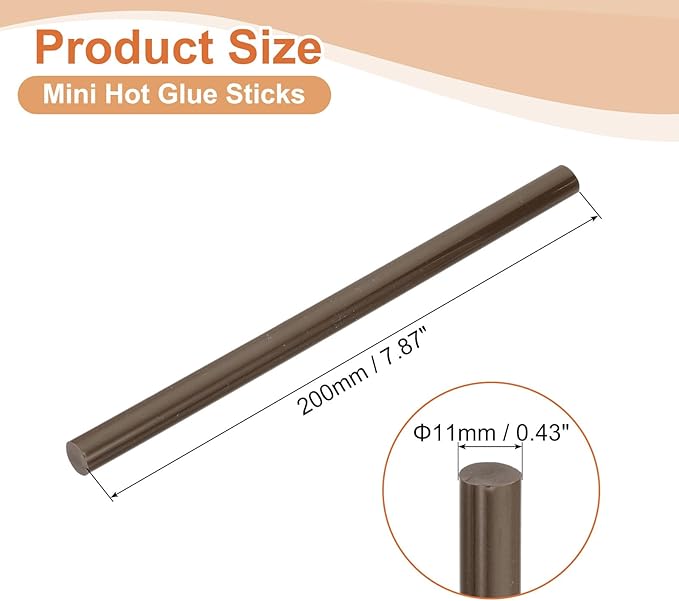 uxcell 8 Pcs Mini Hot Glue Sticks, 0.43" Dia x 7.87" Long EVA Glue Gun Sticks, Coffee Mini Hot Melt Glue Sticks for DIY Craft Sticky Projects