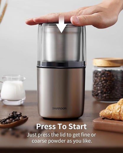 SHARDOR Coffee Grinder Electric Herb/Wet Grinder for Spices and Seeds with 2 Removable Stainless Steel Bowls, Silver