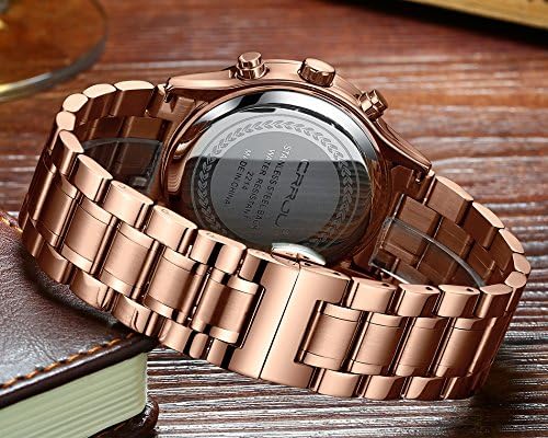 CRRJU Men's Fashion Stainless Steel Watches Date Waterproof Chronograph Wristwatches,Black Steel Band Waterproof Quartz Watch for Men