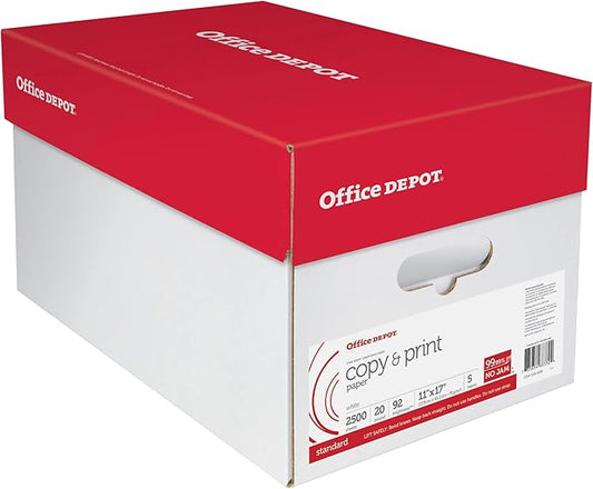 Office Depot® Brand Copy & Print Paper, Ledger Paper, 20 Lb, 500 Sheets Per Ream, Case Of 5 Reams
