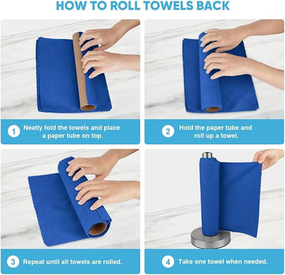 AIDEA Microfiber Cleaning Cloth Roll, 75PK, Reusable Paper Towels Tear Away Cloth, Microfiber Towels Washable Shop Rags, Lint Free Cleaning Rags for House, Kitchen, Window, 11.5"×11.5", Dark Blue