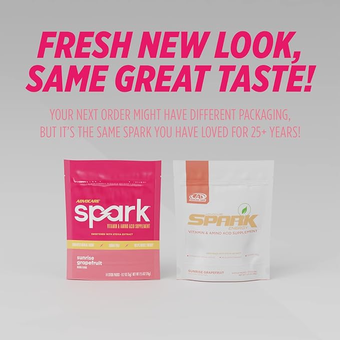 AdvoCare Spark - Energy Drink Mix - Vitamin & Amino Acid Supplement - Supports Energy & Focus - Portable Immune Support - Sugar-Free - Sunrise Grapefruit, 14 Stick Packs (2.5 oz)