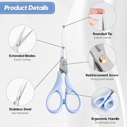 Honagu Professional Scissors - Stainless Steel Precision Blades, Non-Slip Ergonomic Handles for Crafting, Office, Fabric & DIY Projects (Blue)
