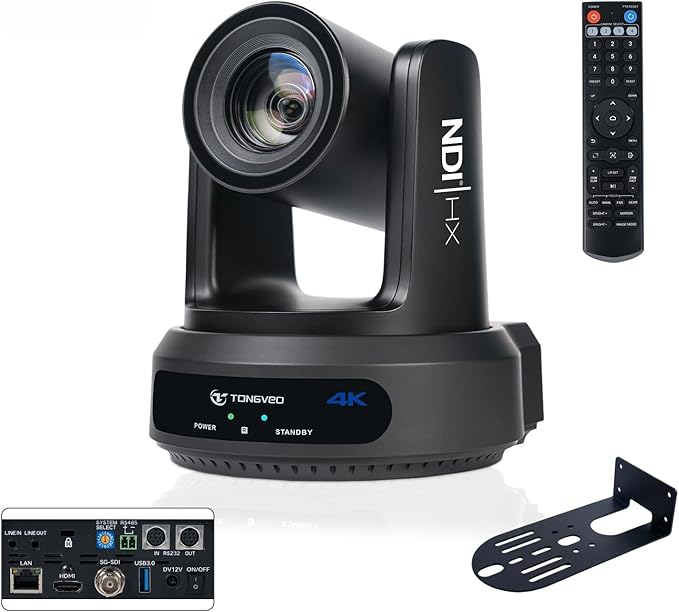 4K NDI PTZ Camera 60FPS, 4KP60 AI Auto-Tracking 20X Optical Zoom Video Conference Camera 1/1.8 UHD CMOS 8.42MP with USB 3G-SDI HDMI LAN Outputs POE Live Streaming for Church Worship Conference Events