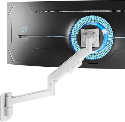 ARES WING Monitor Wall Mount for 24-57 Inch Ultrawide Gaming Screens, Premium Heavy Duty Monitor Arm Holds 60 lbs, Full Motion Gas Spring, Bearing Head for Easy Adjustment, 75/100 VESA Mount, White