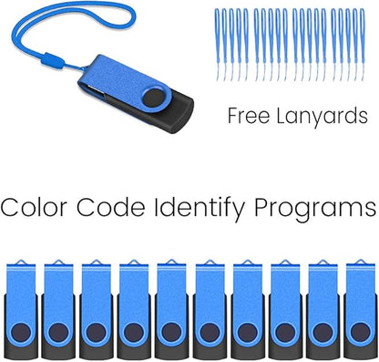 ABLAZE Flash Drives 2GB 20 Pack, USB 2.0 Thumb Drive Bulk with Lanyards Swivel Memory Stick U Disk 2GB Pendrive USB Pack (Blue)