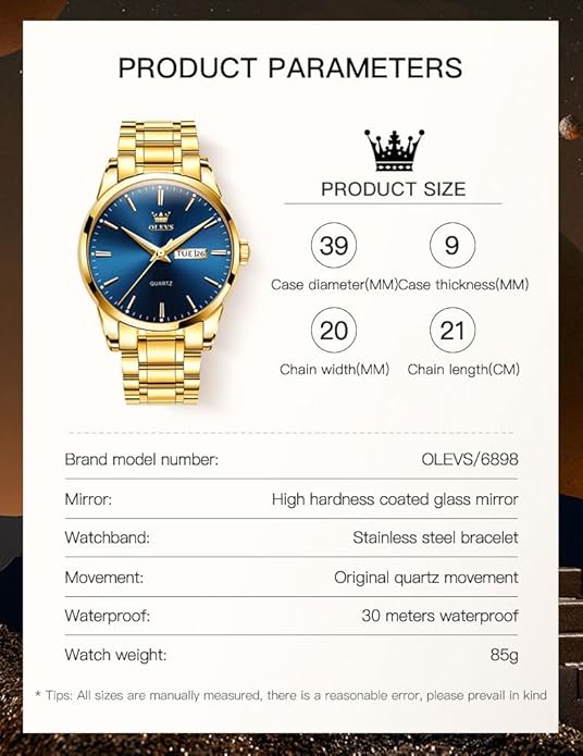 OLEVS Men's Luxury Watch Waterproof Luminous Easy Read Chronograph Watches Full Gold/White Dail/Black Face with Calendar Wristwatch