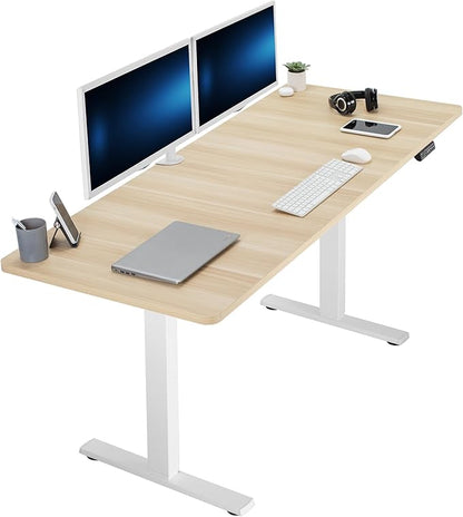 VIVO Electric 71 x 30 in Standing Desk, Memory Height Adjustment, 1B Series, Light Wood Top White Frame, DESK-KIT-1W7C