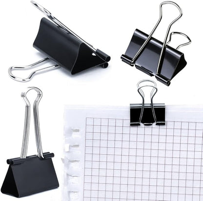 JANYUN 150Pcs Large Binder Clips 6 Assorted Sizes Paper Clamps Clip for Paper Metal Clip Office School Home Supplies (Black)