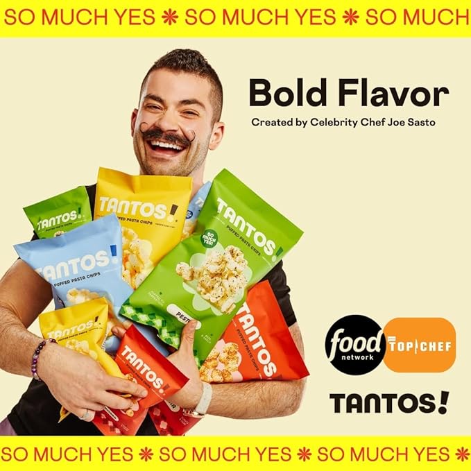 Tantos! Puffed Pasta Chips, Healthy Pasta Snack by Top Chef Joe Sasto, As Seen on Shark Tank, Plant Based, Low Calorie, Crunchy Chips, Variety Pack, Marinara, Pesto, Cacio e Pepe, Classico, Gourmet Bold Flavors, 1 oz 6 Pack, Cacio e Pepe