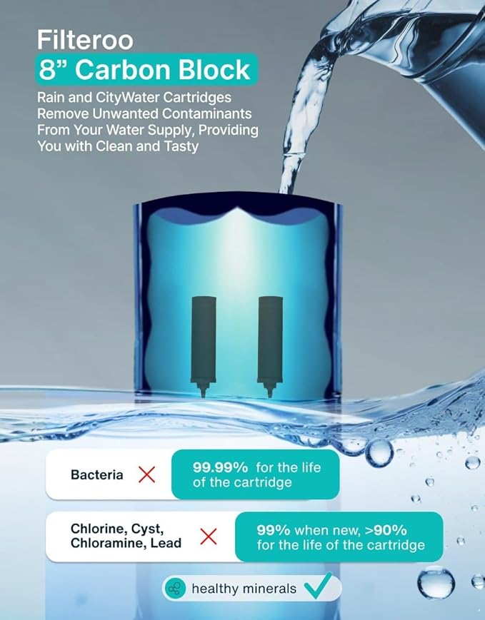 Filteroo® Superoo Countertop Gravity Water Filter System - 5.28 Gal/20L | 304 Stainless Steel | 2 Carbon Filters | NSF/ANSI Tested Gravity-Fed Water Purifier | Remove Bacterias & Heavy Metals