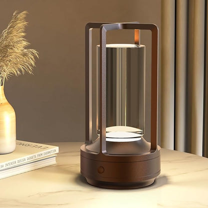 Cordless Portable Table Lamp Rechargeable for Indoor/Outdoor, 3000mAh Small Battery Powered Operated Lights, 3 Color Modes Dimmable Waterproof, LED Desk Lamp for Restaurant/Bedroom/Camping (Brown)