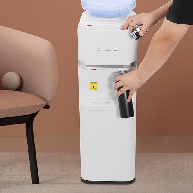Top Loading Water Dispenser for 5 Gallon Bottles, Freestanding Hot Cold & Warm 3-Temperature Water Cooler Dispenser with Child Safety Lock for Home & Office, White