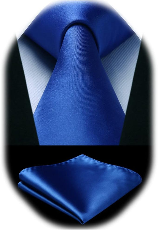 HISDERN Mens Solid Color Ties Formal Satin Necktie and Pocket Square Set Classic Wedding Business Tie & Handkerchief