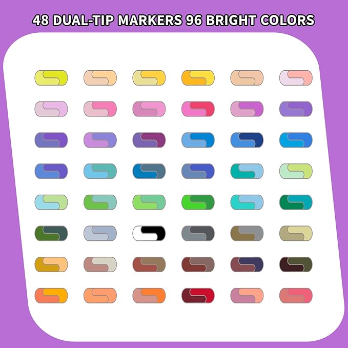 Acrylic 96 Colors Marker Pro Set,Dual-Color Brush Tips, 48 Pieces, Black Case with Floral Design, 1-5mm Line Width, for Drawing, Journaling, Rocks,Wood, Glass