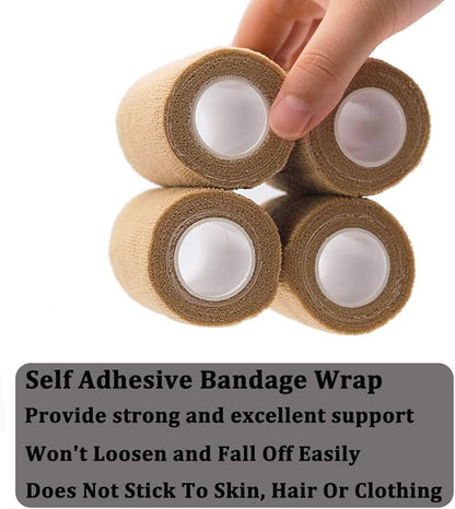 12 Rolls Elastic Self Adhesive Bandage Wrap 3 Inch, Breathable Non Woven Cohesive Bandage, Vet Wrap for Dogs, Ankle Sprains Swelling Medical First Aid Tape, Sports Athletic Tape Brown