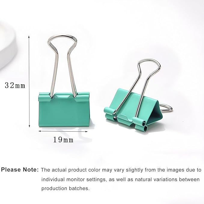 50 Pack Small Green Binder Clips 3/4 Inch (19 mm), Colored Little Paper Clamps, Tiny Mini Paper Clips for Office Home School Business 0.75"