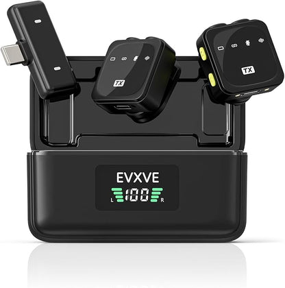 Wireless Lavalier Microphone for iPhone/Android with Type-C Plug, 48KHz, Noise Cancellation, Battery Charging Case Included, 98ft Range, Mini Microphones for Stream,TikTok,YouTube (Type-C)