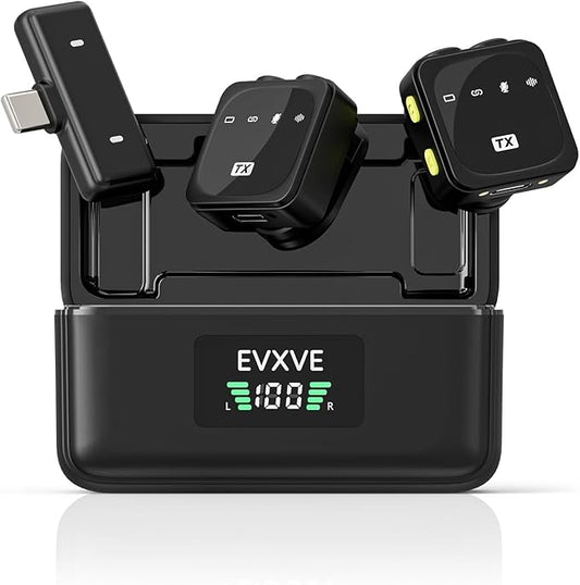 Wireless Lavalier Microphone for iPhone/Android with Type-C Plug, 48KHz, Noise Cancellation, Battery Charging Case Included, 98ft Range, Mini Microphones for Stream,TikTok,YouTube (Type-C)