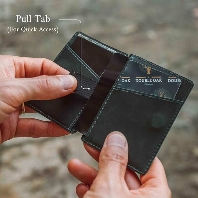 CLOUD Wallet Slim Minimalist — Magnetic Closure, Lightweight Design, Quick Access Pull Tab - Top Grain Leather Front Pocket Wallet (Green)