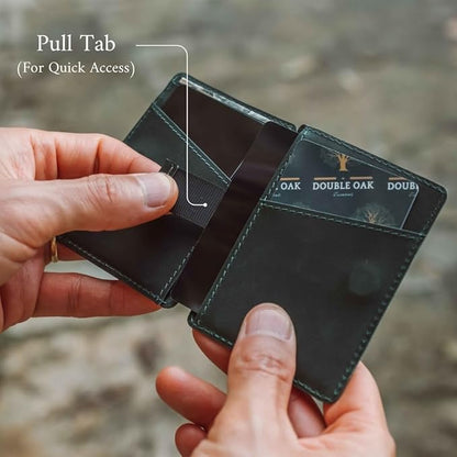 CLOUD Wallet Slim Minimalist — Magnetic Closure, Lightweight Design, Quick Access Pull Tab - Top Grain Leather Front Pocket Wallet (Green)
