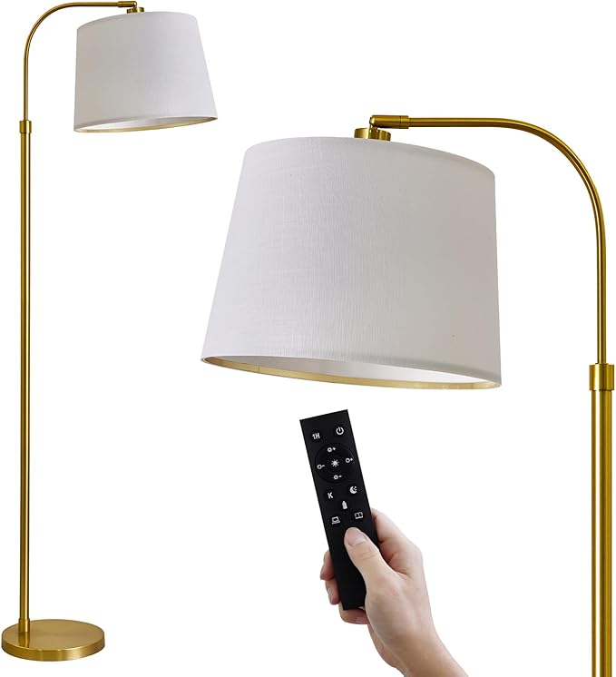 Oneach 62" Arc Floor Lamp for Living Rooms, Gold Tall Standing Lamps with Remote and Stepless Dimmable Bulb, Modern Reading Light for Bedrooms Corner Nursery Kid Office (Bulb Included)
