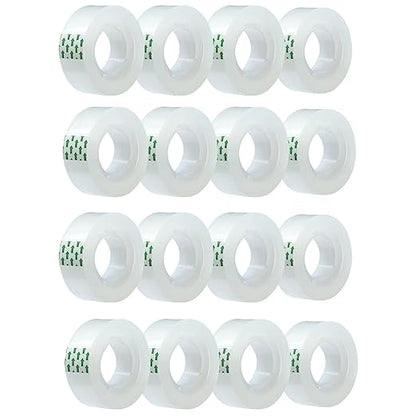 16 Rolls Transparent Tape, Clear Tape Refills for Dispenser, Tear by Hand, 3/4-Inch Clear Tape Refill Roll for Gift Wrapping,Office, Home, School