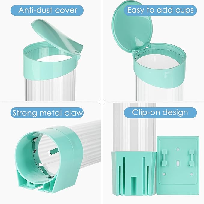 Medium Pull Type Cup Dispenser, Paste or Screw Plate Mountable Cups Holder, Fits 5oz - 7oz Cone or Flat Bottom Cups, 16” Tube Length, Mounting Water Dispenser Cooler or Wall (Medium, Green)