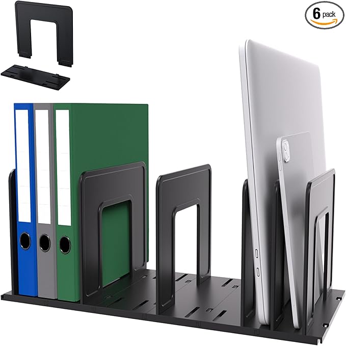Adjustable Vertical File Sorter Sturdy Plastic Expandable Upright File Holder, Desktop Binder Organizer, School Office Organization Bookshelf Divider, Assemble Easily Endlessly, Black