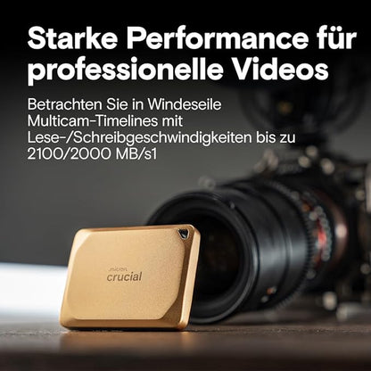 Crucial X10 Pro 4TB Portable SSD, Up to 2,100MB/s Read, 2000MB/s Write, USB 3.2 USB-C, External Solid State Drive, Durable Storage for Professional Creators, Gold - CT4000X10PROSSD9D02