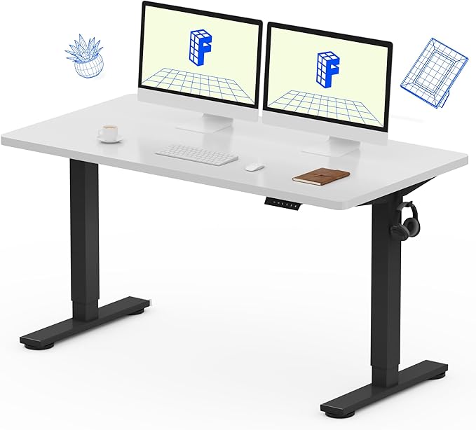 FLEXISPOT EN1 Whole-Piece Standing Desk, 55 x 28 Inches Electric Stand Up Desk for Workstation and Home Office (Black Frame + 55" White Top, 2 Packages)