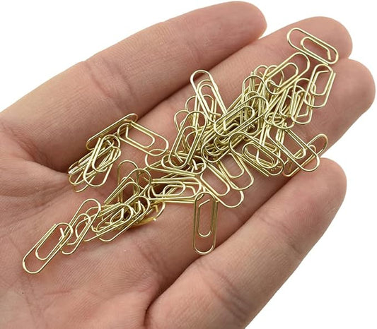 HAHIYO Paper Clips Sturdy 0.59 inches Length 50 Pack Mini Paperclips Heavy Duty Tight Grip Rust Proof Reusable Metal Bright Gold for Home Office School