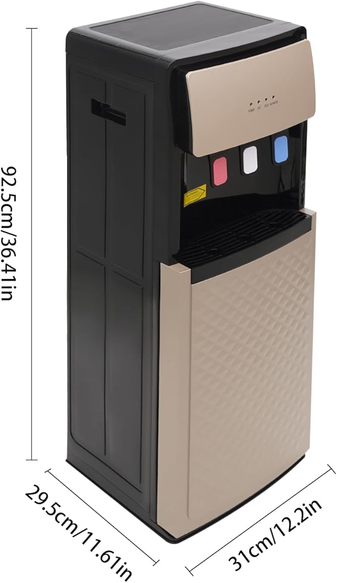 Floor Standing Water Cooler, Hot & Cold Standing Water Dispenser, Bottom Loading Water Cooler Dispenser w/ 3 Temperature Settings of Hot, Cold, Room Water for Home, Office (220V, Champaign Gold)