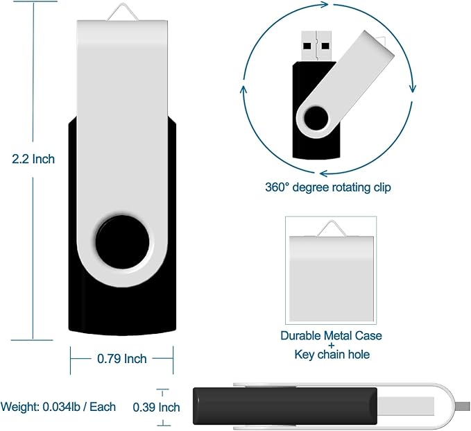 JBOS 2GB USB Flash Drive 20 Pack - 2GB USB Drives - Memory Stick - Swivel - USB2.0 - Pen Drive - Mixed Color
