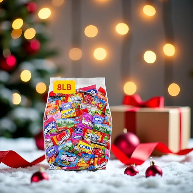 Assorted Candy Variety Pack – 8lb Individually Wrapped Candy for Christmas Stocking Stuffers, Party Favors, Goodie Bags, Piñata Candies – 8 Pounds of Mixed Candies Bulk Pack