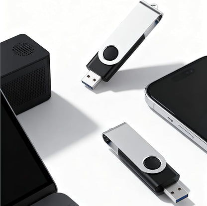3 Pack 128GB USB Flash Drive with Type C Adapter and Storage Box USB 2.0 High Speed Metal Pen Drive 360° Rotatable Storage Memory Stick for Phone/Pad/PC/Laptop/Android - Black(3-Pack 128GB)
