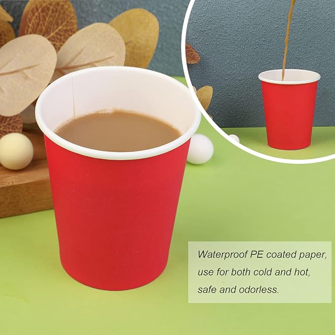 Paper Cups 8 oz 110 Pack, Disposable Paper Coffee Cups for Hot or Cold Beverage Drinking for Party, Picnic, BBQ, Travel, and Event -Red