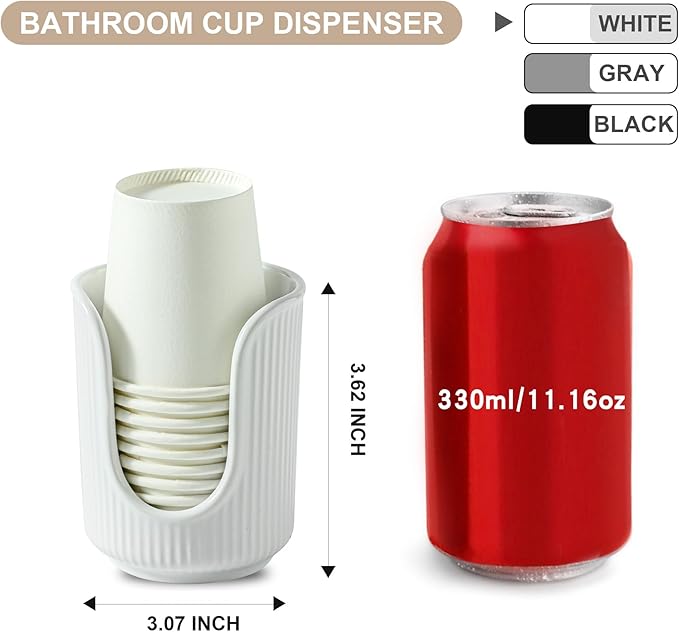 Ceramic Bathroom Cup Dispenser with Stylish Vertical Stripes - Disposable Mouthwash Cup Holder Holds 3-4oz Paper Cups for Rinsing Cups on Bathroom Vanity Countertops (White-White-2 Pack)