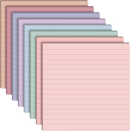 8 Pads Big Sticky Notes 11 x 11 Inch Lined Jumbo Large Sticky Notes for Wall,Giant Strong Power Memo Square Post for Office, 25 Sheets/Pad(Aesthetics Color)