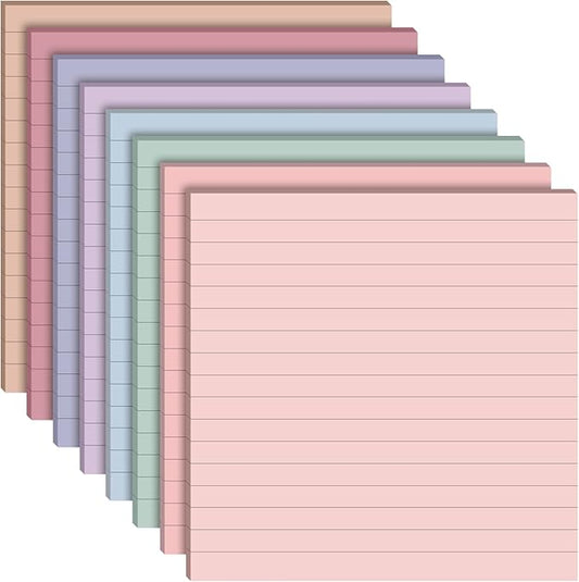 8 Pads Big Sticky Notes 11 x 11 Inch Lined Jumbo Large Sticky Notes for Wall,Giant Strong Power Memo Square Post for Office, 25 Sheets/Pad(Aesthetics Color)