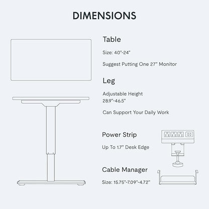 FLEXISPOT EN2 Whole-Piece Standing Desk with Clamp Power Strip, 40 x 24'' Electric Stand Up Height Adjustable Desk with Cable Management (Black Frame + 40" Black Top)