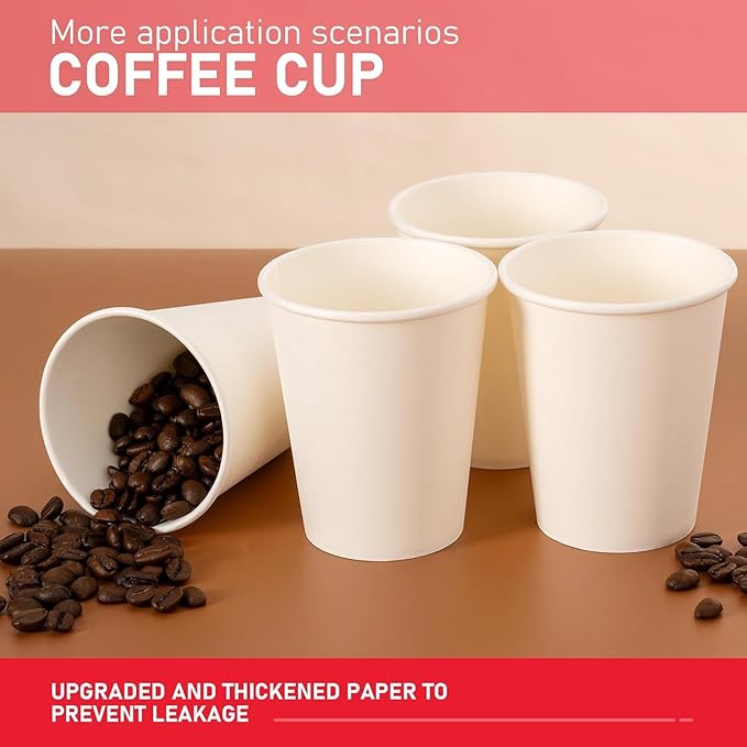 100 Pack 8 oz Paper Cups, Disposable Coffee Cups, White Hot/Cold Beverage Drinking Cups for Water, Coffee, or Juice, Perfect for office, Party, Home